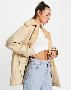 Бежевое пальто-парка из искусственного меха ASOS DESIGN-Светло-бежевый цвет