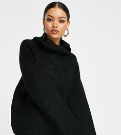 Черный джемпер в рубчик с высоким воротником ASOS DESIGN Petite-Черный цвет