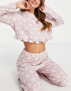 Мягкая пижама из топа и брюк с принтом сердечек Miss Selfridge-Розовый цвет
