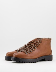 Светло-коричневые кожаные походные ботинки на меховой подкладке Walk London Sean-Коричневый цвет