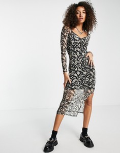 Монохромное сетчатое платье миди с абстрактным узором Topshop-Разноцветный