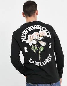 Черный лонгслив с цветочным принтом спереди и сзади ASOS DESIGN-Черный цвет
