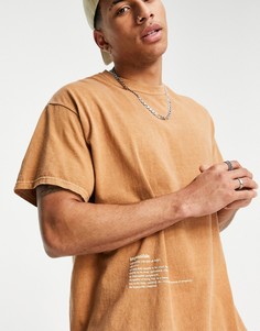 Коричневая oversized-футболка с принтом "Impossible" по нижнему краю Topman-Коричневый цвет