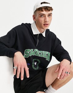 Черный oversized-свитшот в стиле регби с принтом "Sweden" ASOS DESIGN-Черный цвет