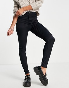Черные атласные джинсы зауженного кроя с завышенной талией River Island-Черный цвет