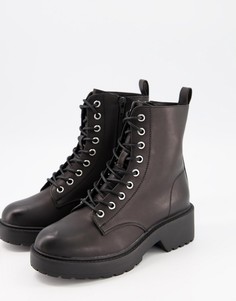 Черные ботинки на плоской массивной подошве со шнуровкой New Look-Черный цвет