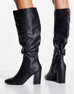 Черные сапоги на каблуках с плоской подошвой и широким голенищем New Look-Черный цвет