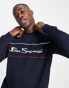 Свитшот с круглым вырезом и двухцветным логотипом на вставке Ben Sherman-Темно-синий