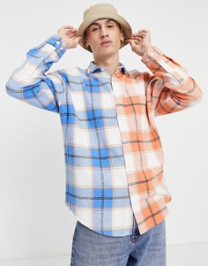 Комбинированная oversized-рубашка в клетку, в стиле 90-х, из фланели с начесом ASOS DESIGN-Оранжевый цвет