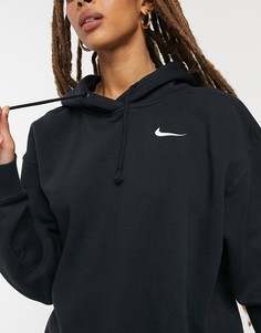 Oversized-худи черного цвета с маленьким логотипом-галочкой в левой части груди Nike-Черный