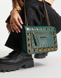 Темно-зеленая сумка на плечо с заклепками Love Moschino-Зеленый цвет