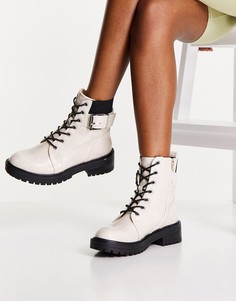 Белые ботинки с пряжкой, шнуровкой и плоской подошвой New Look-Белый