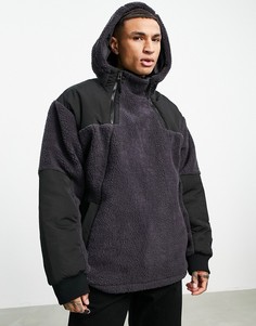Куртка из искусственного меха черного и темно-серого цвета с капюшоном Topman-Черный цвет