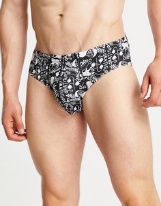 Черно-белые трусы из микрофибры с принтом ASOS DESIGN-Разноцветный