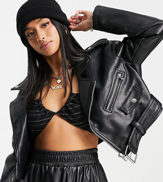 Черная укороченная куртка из искусственной кожи Topshop Petite-Черный цвет