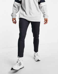 Строгие суженные книзу брюки темно-синего цвета из фактурного материала ASOS DESIGN-Темно-синий
