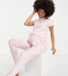 Эксклюзивный розовый комплект одежды для дома из футболки и джоггеров из очень мягкого материала в рубчик ASOS DESIGN Maternity-Розовый цвет