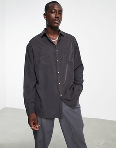 Oversized-рубашка из черного выбеленного модала ASOS DESIGN-Черный цвет