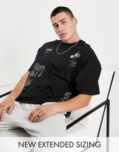 Черная oversized-футболка с текстовыми принтами ASOS DESIGN-Черный цвет