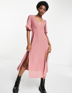 Серовато-бежевое платье миди с рукавами-кимоно ASOS DESIGN-Розовый цвет