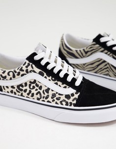Черные кроссовки с разноцветным леопардовым принтом Vans Old Skool Safari-Черный цвет