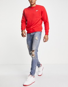 Выбеленные эластичные джинсы зауженного кроя со рваной отделкой Topman-Голубой