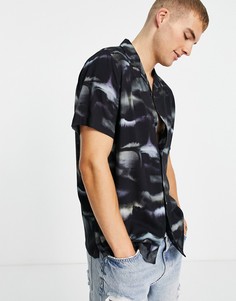 Рубашка с монохромным акварельным принтом Topman-Черный цвет