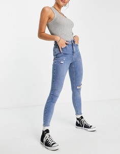 Голубые зауженные джинсы с рваной отделкой New Look-Голубой