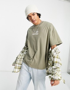 Зеленая футболка в стиле oversized с принтом на груди ASOS Daysocial-Зеленый цвет