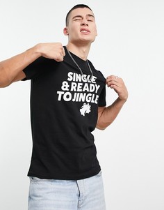 Черная новогодняя футболка с принтом-надписью "single & ready to jingle" Jack & Jones Originals-Черный цвет