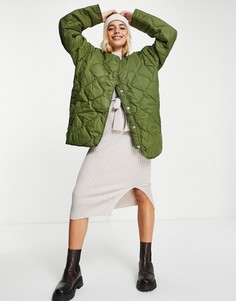 Стеганое oversized-пальто цвета хаки Daisy Street-Зеленый цвет
