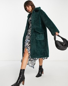 Зеленое длинное пальто из искусственного меха Topshop-Зеленый цвет