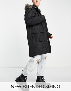 Черная куртка-парка с меховой отделкой на капюшоне ASOS DESIGN-Черный цвет