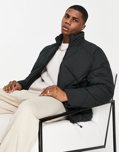 Черный стеганый пуховик с узором в виде ромбов ASOS DESIGN-Черный цвет