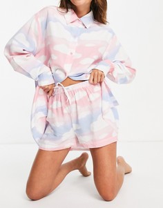 Пижамные шорты из модала розового/голубого/белого цвета с облаками ASOS DESIGN – Выбирай и Комбинируй-Разноцветный