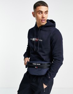 Темно-синий худи с линейным логотипом флага Tommy Hilfiger