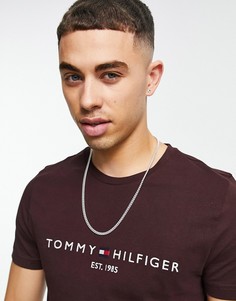 Бордовая футболка с вышитым логотипом-флагом Tommy Hilfiger-Красный