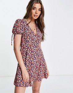 Двубортное платье мини с мелким цветочным принтом ASOS DESIGN-Разноцветный