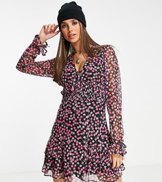 Трикотажное платье с V-образным вырезом и цветочным принтом Topshop Tall-Разноцветный