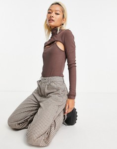 Боди «2 в 1» шоколадного цвета Topshop-Коричневый цвет