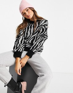 Вязаный джемпер из букле с зебровым принтом Topshop-Разноцветный