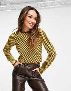 Джемпер в мелкую клетку с круглым вырезом и завязками сзади ASOS DESIGN-Коричневый цвет