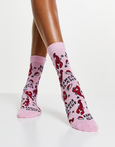 Розовые новогодние носки до щиколотки с принтом "Santa Claws" ASOS DESIGN-Розовый цвет