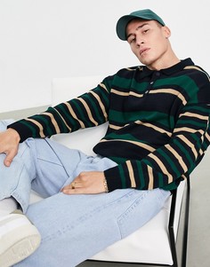 Трикотажный джемпер в зеленую полоску с воротником поло ASOS DESIGN-Зеленый цвет