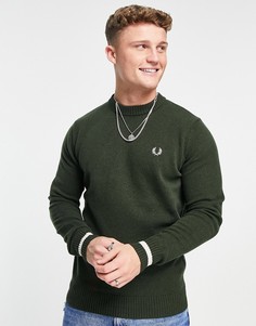 Зеленый джемпер из овечьей шерсти с круглым вырезом Fred Perry-Зеленый цвет