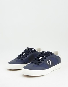Бело-синие кроссовки из кожи и полиэстера Fred Perry-Темно-синий