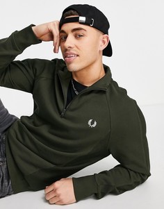 Зеленый фактурный свитшот с короткой молнией Fred Perry-Зеленый цвет