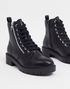 Черные ботинки на плоской массивной подошве со шнуровкой New Look-Черный цвет