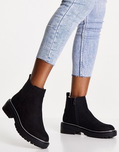 Черные ботинки челси на плоской массивной подошве с золотистой отделкой New Look-Черный цвет