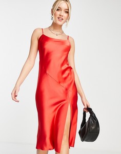Красное атласное вечернее платье миди Miss Selfridge-Красный